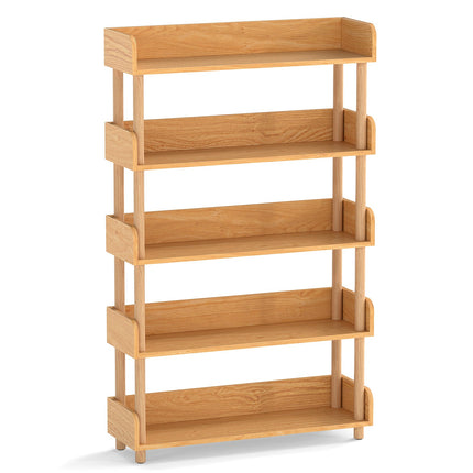 5-Tier Wooden Bookshelf with Open Shelves and Side Rails