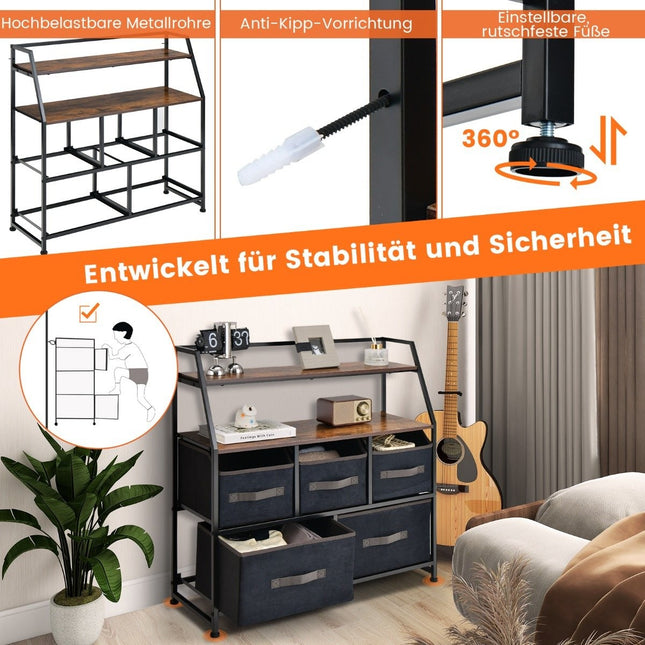 5 drawer sideboard with fabric drawers fabric chest of drawers with shelf & tilt protection 84 x 30 x 85 cm