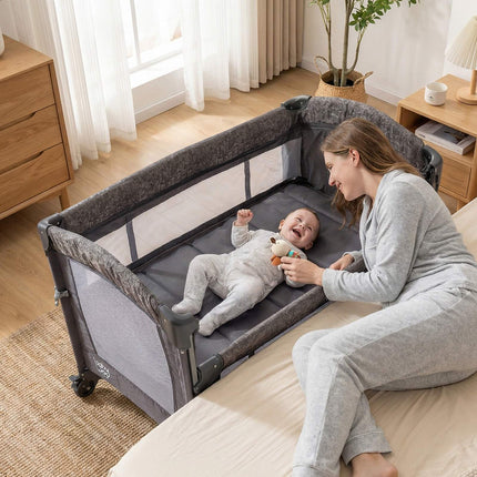 5-in-1 Baby Bassinet & Playpen with Diaper Changer, Gray