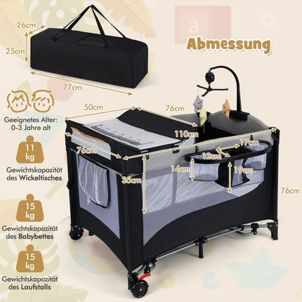 5-in-1 Baby Crib with Mattress, Changing Table, Music Box