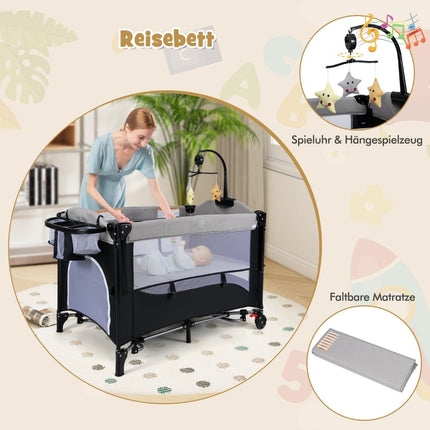 5-in-1 Baby Crib with Mattress, Changing Table, Music Box