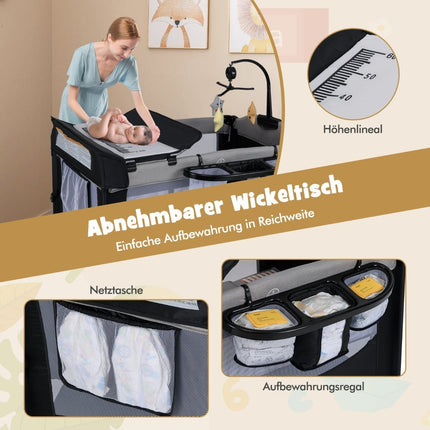5-in-1 Baby Crib with Mattress, Changing Table, Music Box