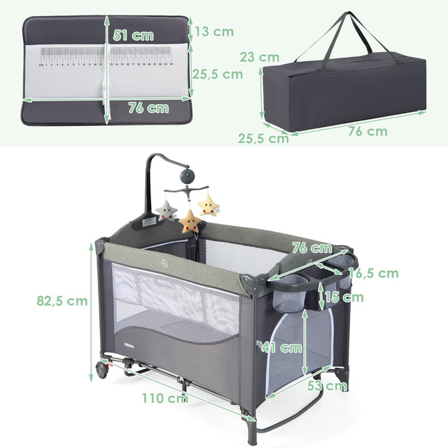 5-in-1 Baby Crib with Mattress, Changing Table, Toy Bar