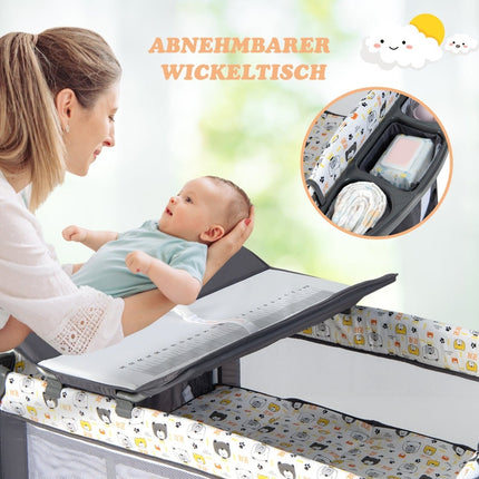 5-in-1 Baby Crib with Mattress, Changing Table, Toy Bar