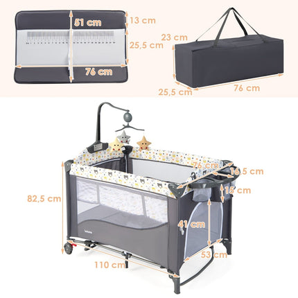 5-in-1 Baby Crib with Mattress, Changing Table, Toy Bar