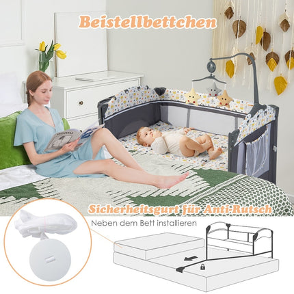 5-in-1 Baby Crib with Mattress, Changing Table, Toy Bar
