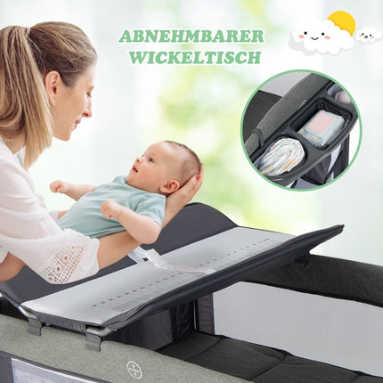 5-in-1 Baby Crib with Mattress, Changing Table, Toy Bar