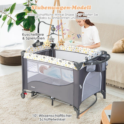 5-in-1 Baby Crib with Mattress, Changing Table, Toy Bar
