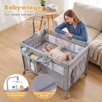 5-in-1 Baby Pack and Play with Mattress – Grey