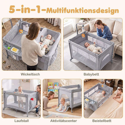 5-in-1 Baby Pack and Play with Mattress – Grey