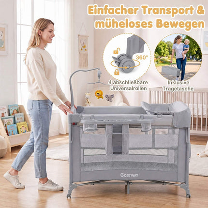 5-in-1 Baby Pack and Play with Mattress – Grey