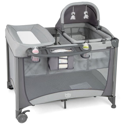 5-in-1 Baby Travel Cot Playpen with Changing Table, Grey