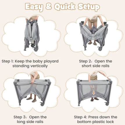 5-in-1 Baby Travel Cot Playpen with Changing Table, Grey