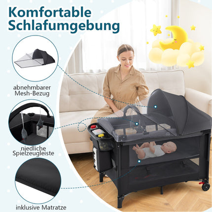 5-in-1 Baby Travel Cot with Mattress and Changing Table