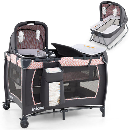 5-in-1 Baby Travel Crib with Changing Table & Bassinet