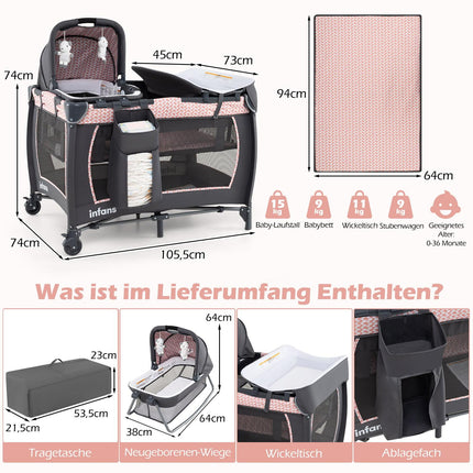 5-in-1 Baby Travel Crib with Changing Table & Bassinet