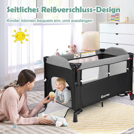 5-in-1 Convertible Baby Bed with Changing Table & Storage Bag Black