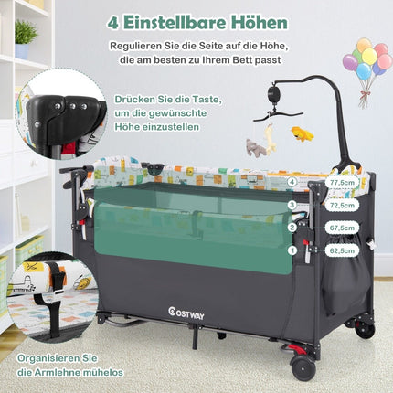 5-in-1 Convertible Baby Bed with Changing Table & Storage Bag Gray