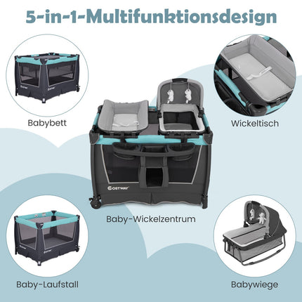 5-in-1 Foldable Baby Crib with Bassinet & Changing Pad