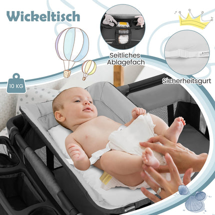 5-in-1 Foldable Baby Crib with Bassinet & Changing Pad