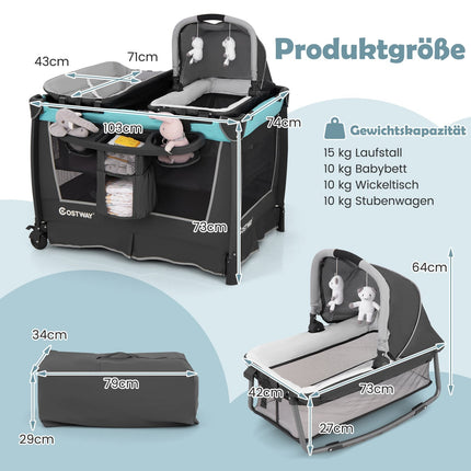 5-in-1 Foldable Baby Crib with Bassinet & Changing Pad