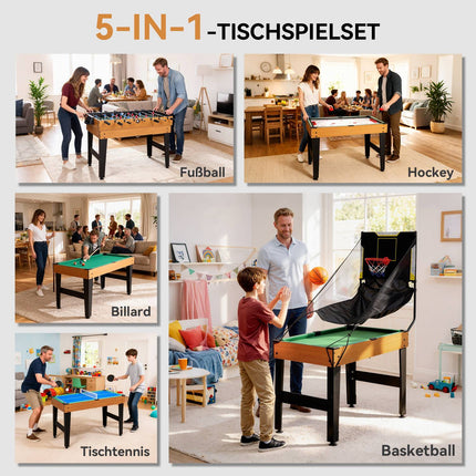 5-in-1 Game Table, Foosball, Hockey, Tennis, Walnut