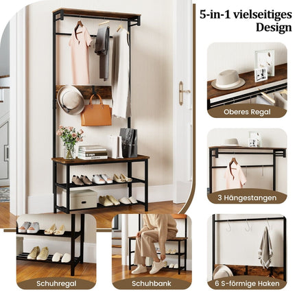 5-in-1 Hallway Organizer with Bench & Shoe Storage
