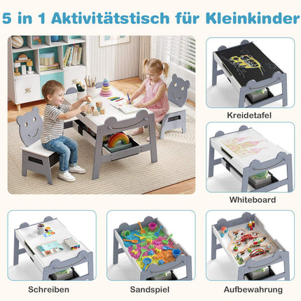 5-in-1 Kids Activity Table Set with Storage, Gray