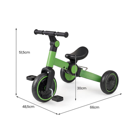 5-in-1 Kids Balance Bike with Removable Pedals, Green