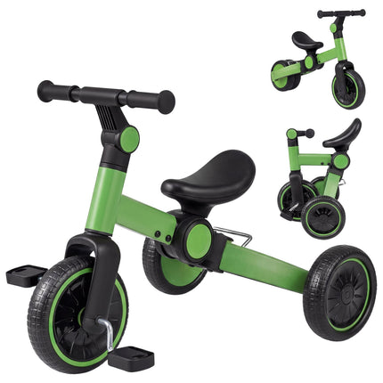 5-in-1 Kids Balance Bike with Removable Pedals, Green