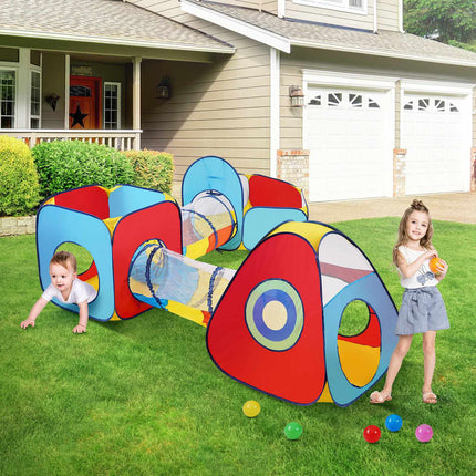 5-in-1 Kids Play Tent Set with Tunnel and Basketball Hoop
