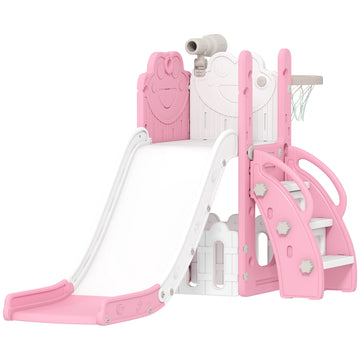 5-in-1 Kids Slide Set with Basketball Hoop and Telescope