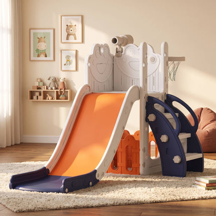 5-in-1 Kids Slide Set with Telescope & Basketball Hoop