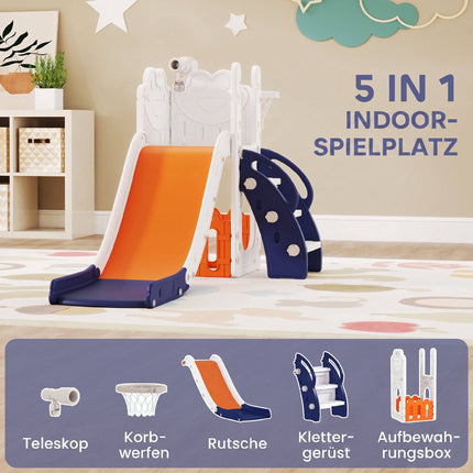 5-in-1 Kids Slide Set with Telescope & Basketball Hoop