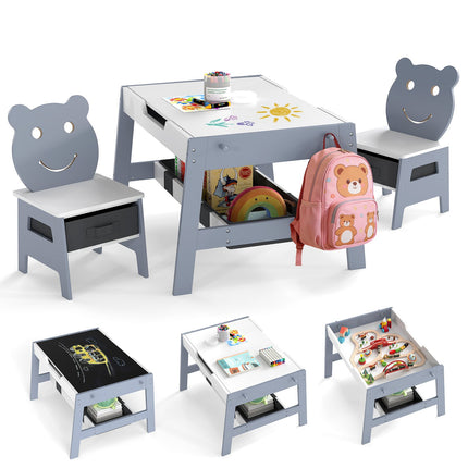 5-in-1 Kids Table Set with Chairs, Chalkboard & Storage