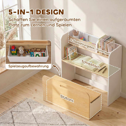 5-in-1 Kids Table Set with Storage and Bookshelf