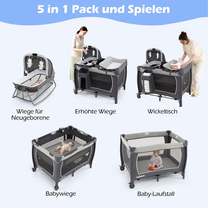 5-in-1 Portable Baby Crib with Changing Table & Bassinet