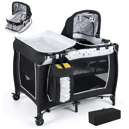 5-in-1 Portable Baby Crib with Changing Table & Toys