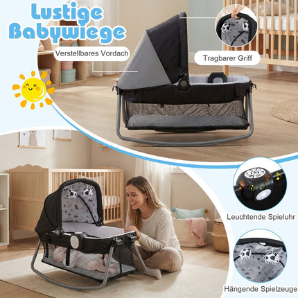 5-in-1 Portable Baby Crib with Changing Table & Toys