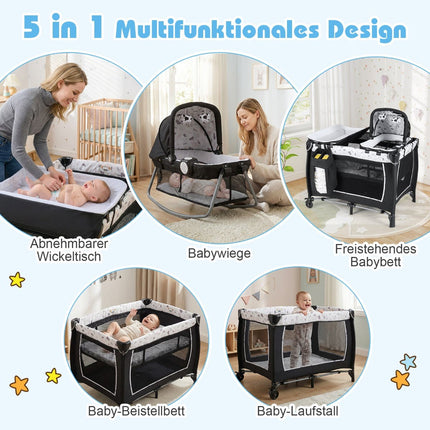 5-in-1 Portable Baby Crib with Changing Table & Toys