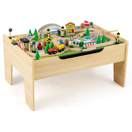 5-in-1 Wooden Train Table Set with Reversible Board
