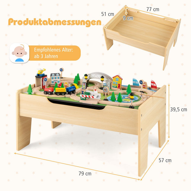 5-in-1 houten treintafelset met omkeerbaar bord