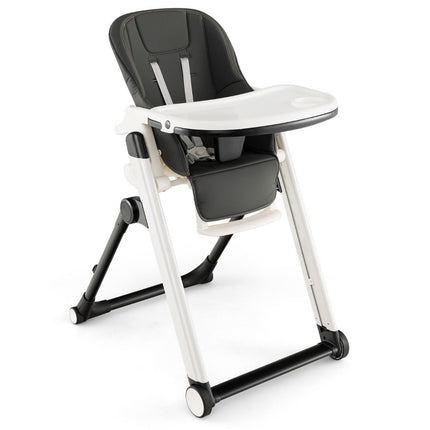 5 in 1 folding high chair with adjustable backrest & footrest & 5-point belt gray