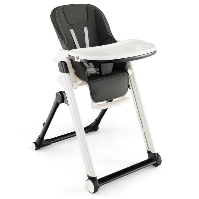 5 in 1 folding high chair with adjustable backrest & footrest & 5-point belt gray