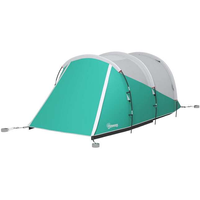 5-person family camping tent, 2 rooms, waterproof, green