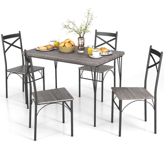5-piece dining set for 4 people modern rectangular dining table and 4 dining chairs gray and black