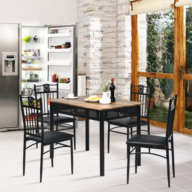 5-piece dining table set Rectangular dining group with 4 upholstered chairs Black