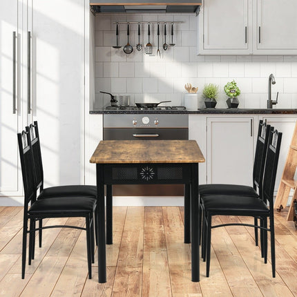5-piece dining table set Rectangular dining group with 4 upholstered chairs Black