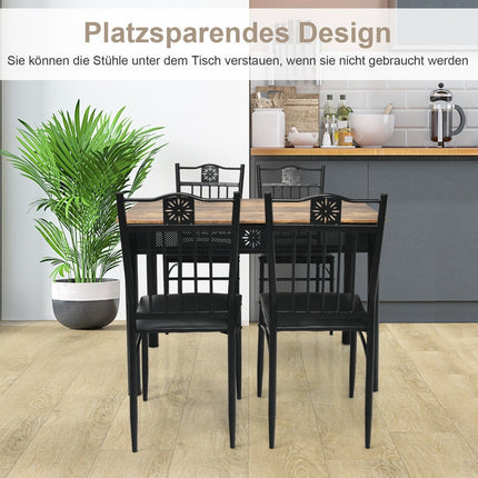 5-piece dining table set Rectangular dining group with 4 upholstered chairs Black