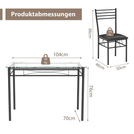 5-piece dining table set, dining table with glass top, dining group with padded chair, black